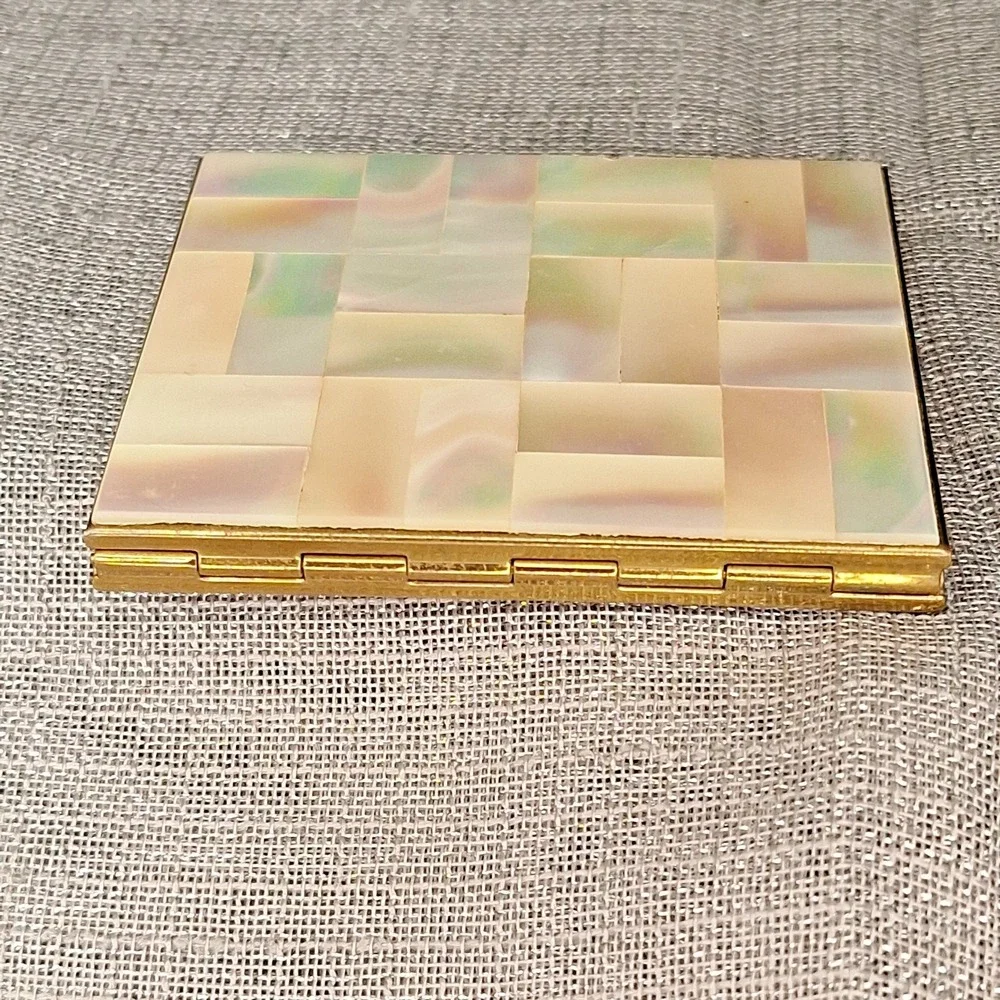 Marhill Brass Mother of Pearl Powder Compact Vintage 50s Mirror